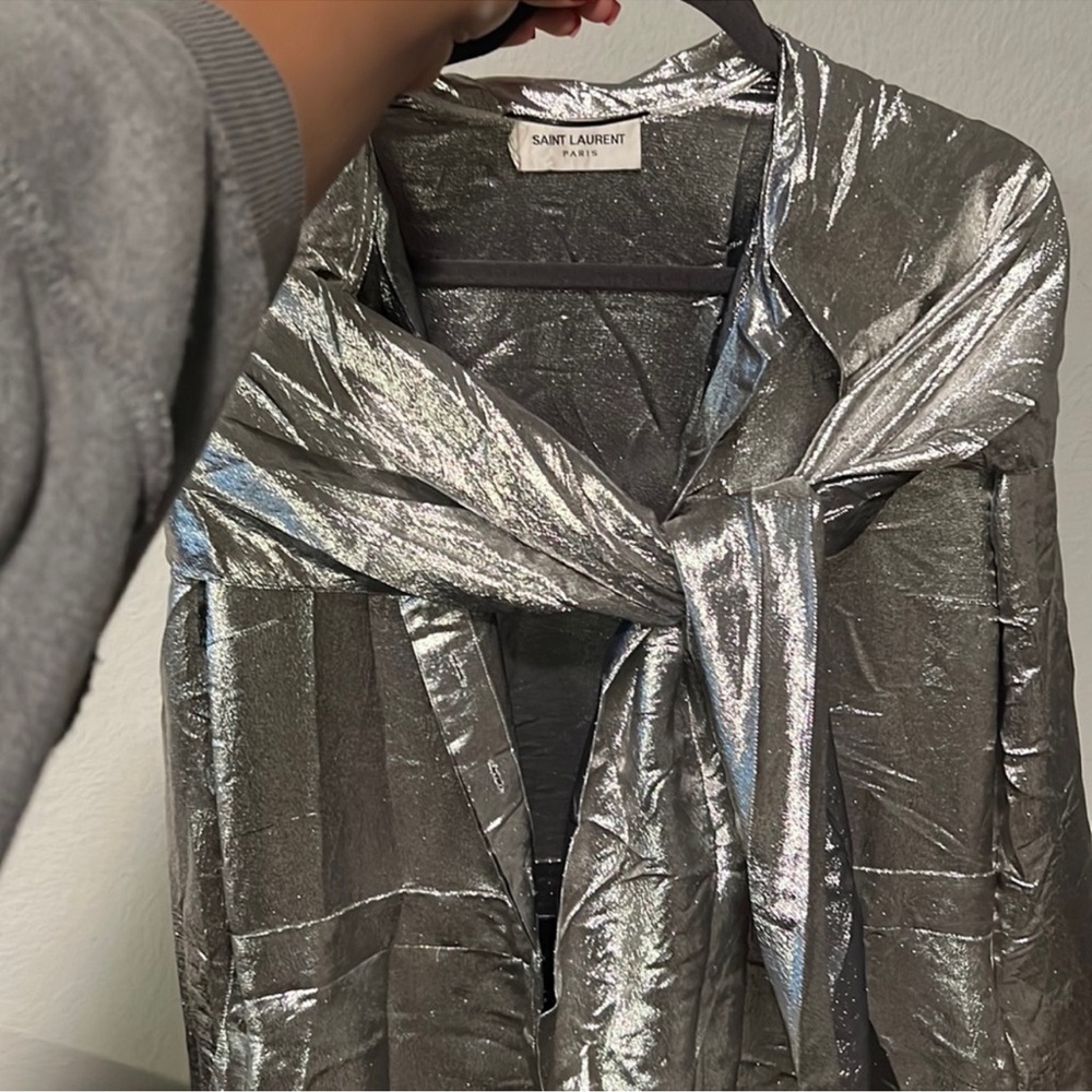 Saint Laurent Silver Wrap Dress